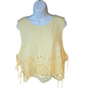 Future Collective, yellow, eyelet‎ scallop hemmed, side tie tank top sz XXL